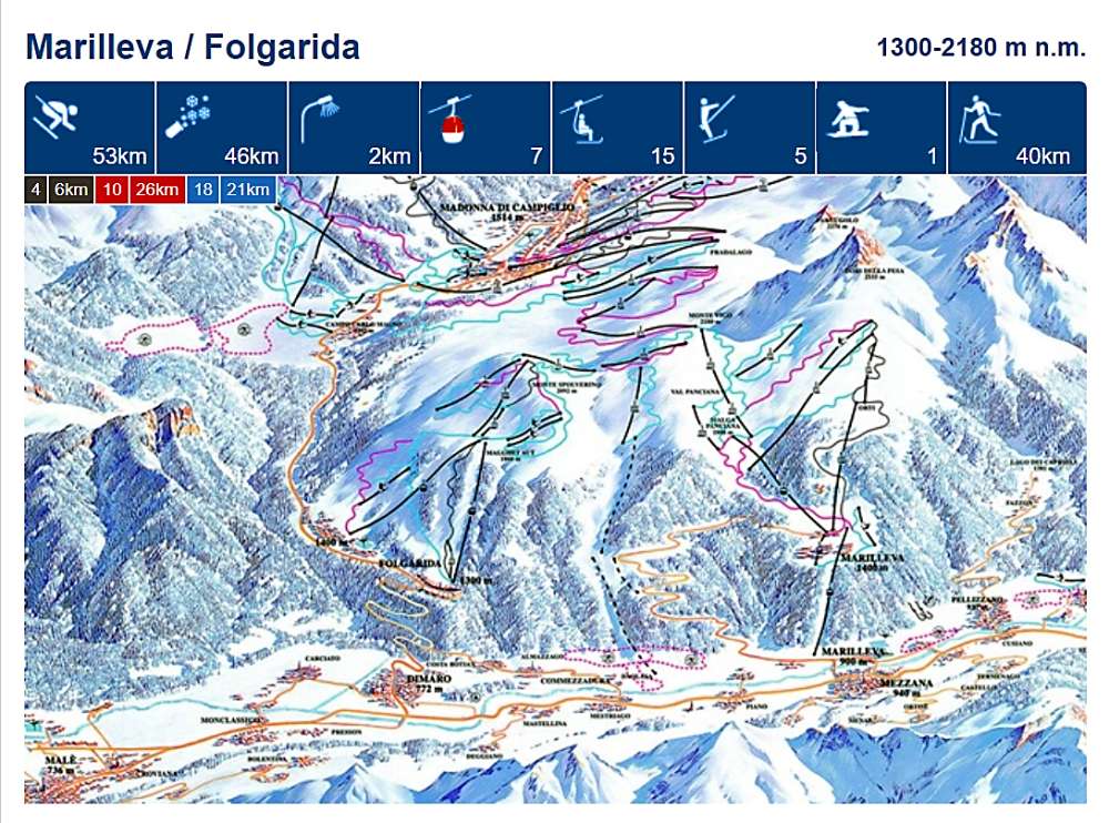 Marilleva - lyask mapa